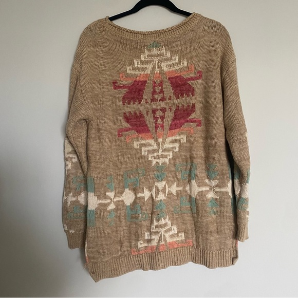 Ralph Lauren Tan Aztec Southwestern Sweater Cotton/Linen Blend Size L - Picture 5 of 9